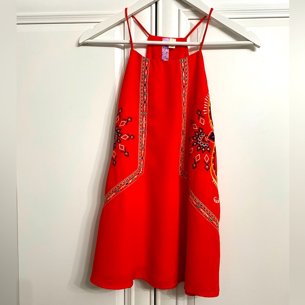 Alya Size Small Red Embroidered Top with Spag Straps Summer Cool Casual Shirt